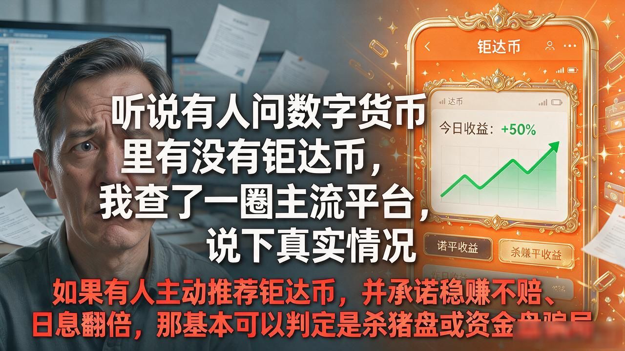 听说有人问数字货币里有没有钜达币，我查了一圈主流平台，说下真实情况